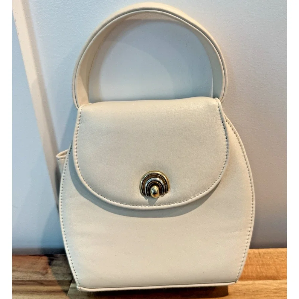 Vtg Jennifer Moore Ivory Structured Top Handle Handbag Y2K Coquette Preppy Lux